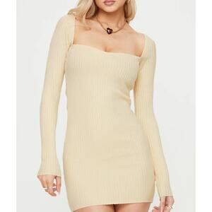 NWT Princess Polly MAVINS LONG SLEEVE MINI DRESS CREAM size XS/S